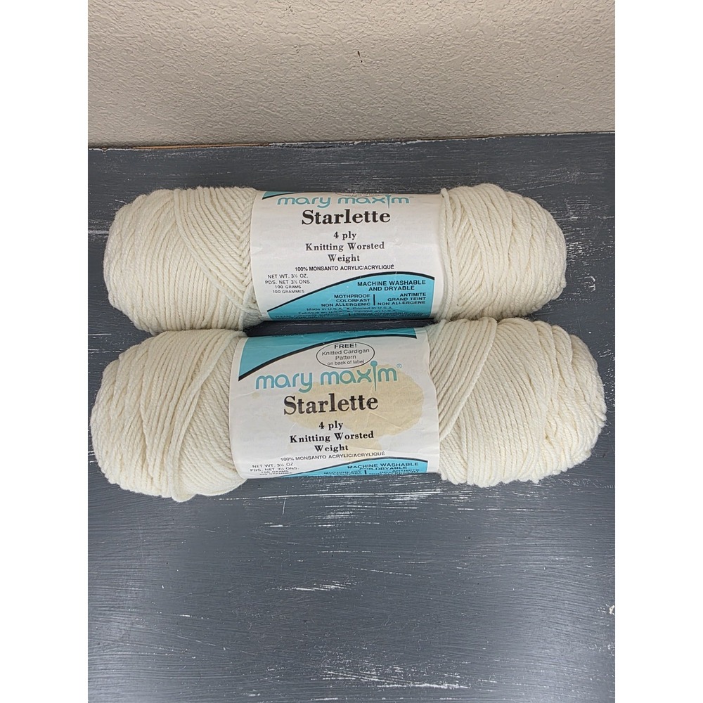 2 Skeins Yarn Mary Maxim Starlette 4 Ply Knitting Worsted  Acrylic Ivory 263 Vtg